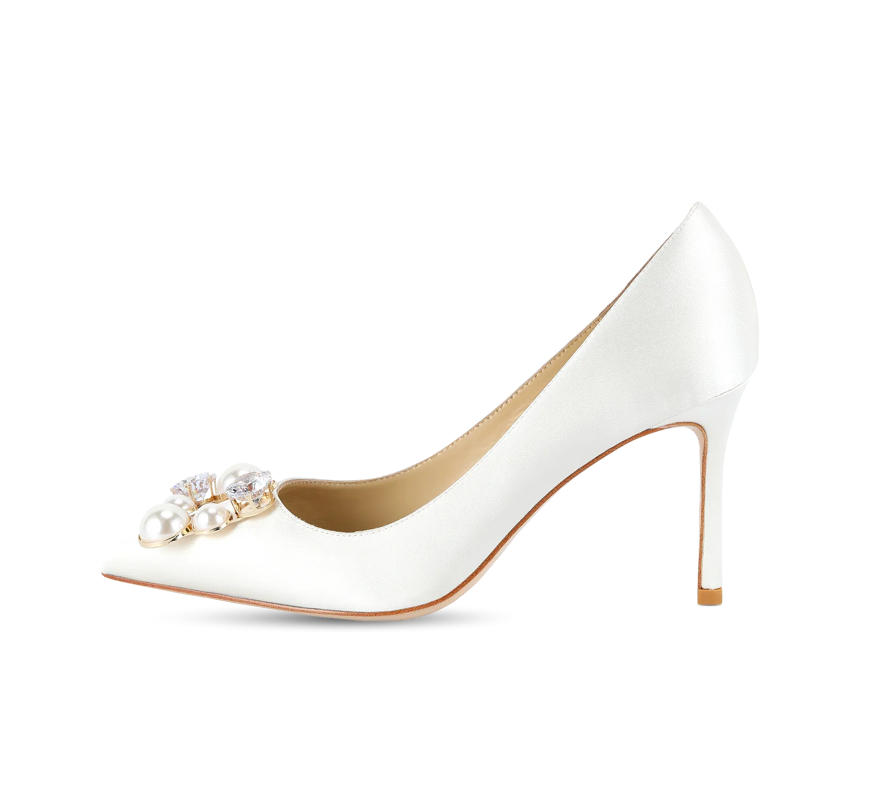 Pearl Buckle Satin Pumps