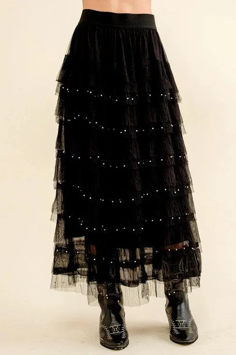 Pearl Embellished Tulle Skirt