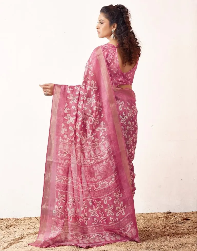 Pink Cotton Printed Sarees