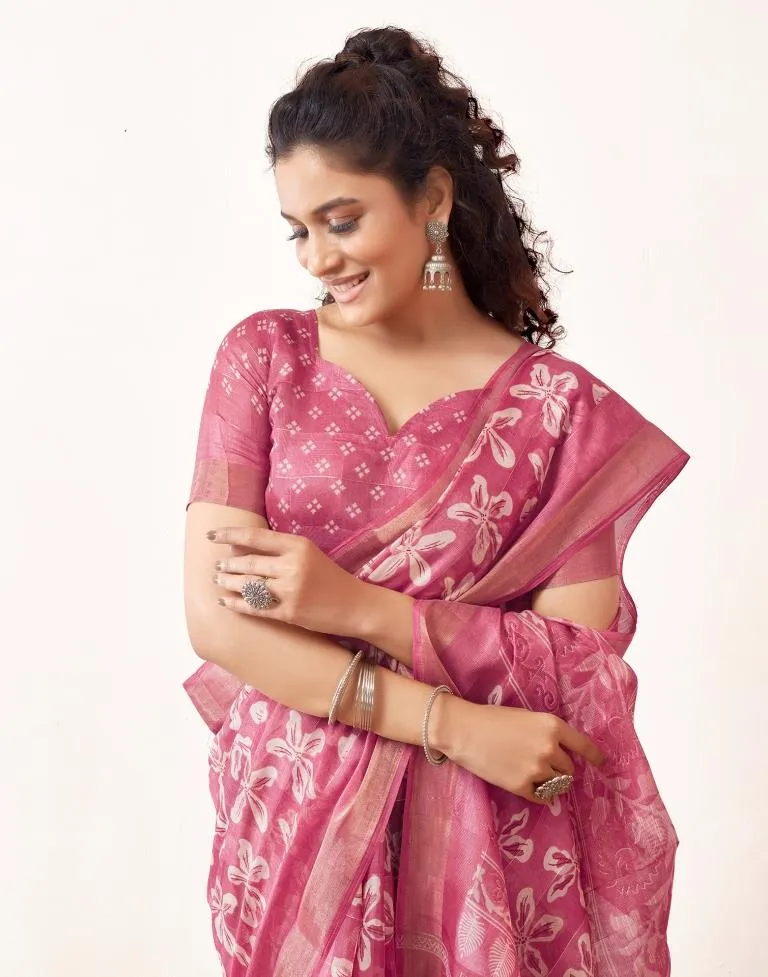 Pink Cotton Printed Sarees