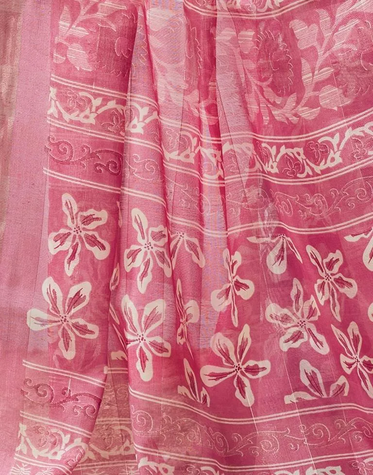 Pink Cotton Printed Sarees