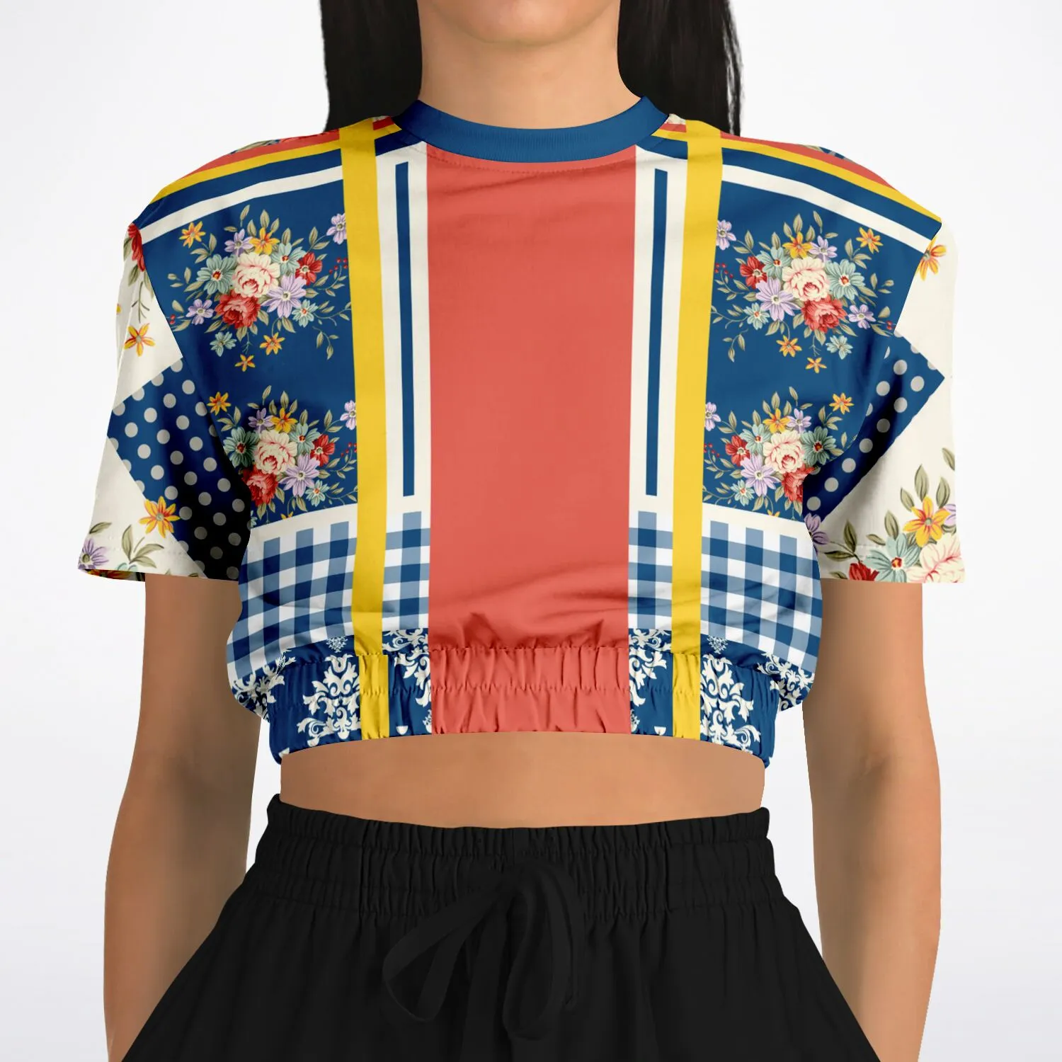 Porcelain Fleur Short Sleeve Cropped Eco-Poly Sweater