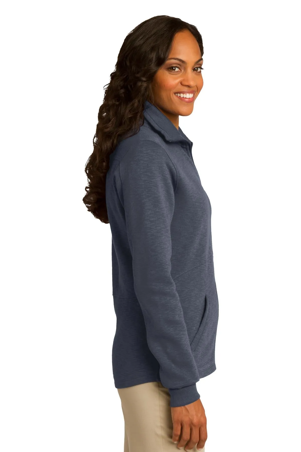 Port Authority Ladies Slub Fleece Full-Zip Jacket L293 Slate Grey