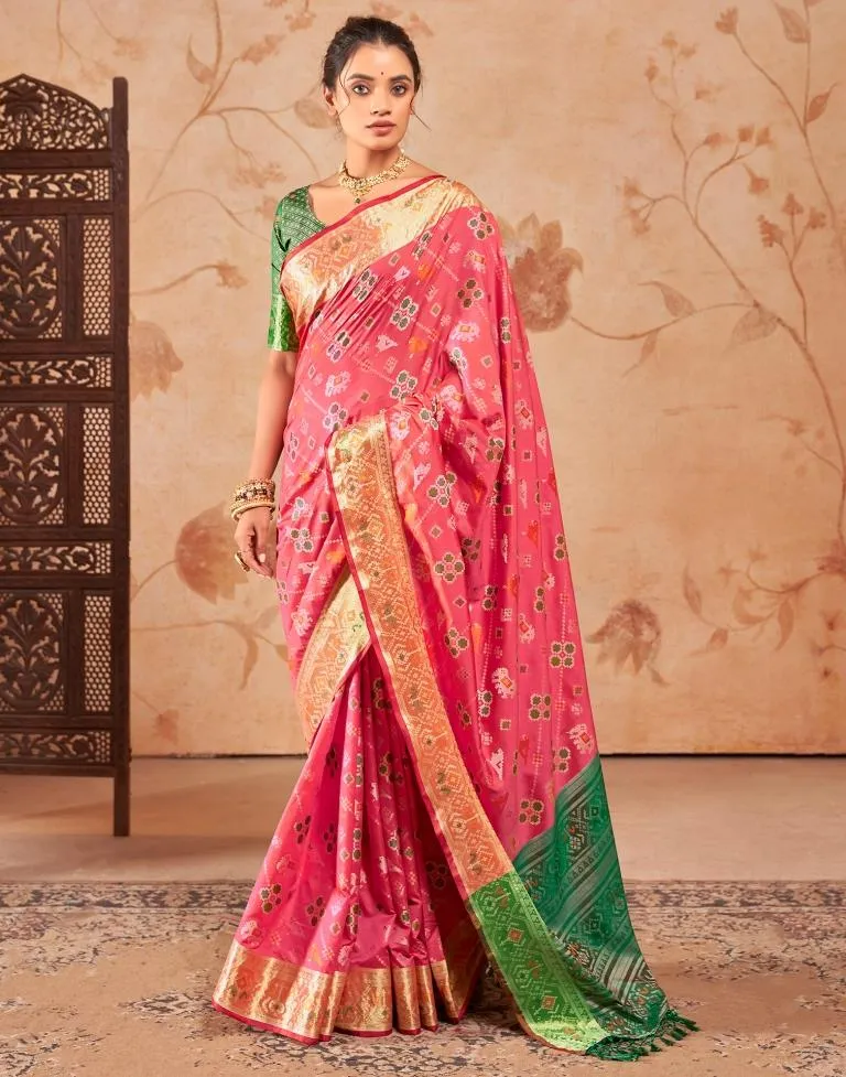 Punch Pink Silk Woven Sarees