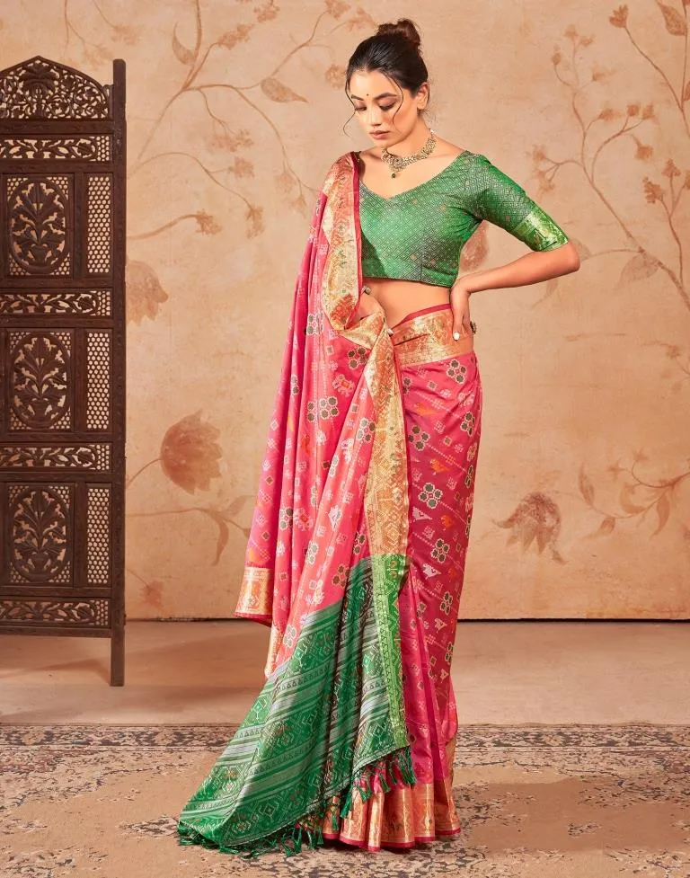 Punch Pink Silk Woven Sarees