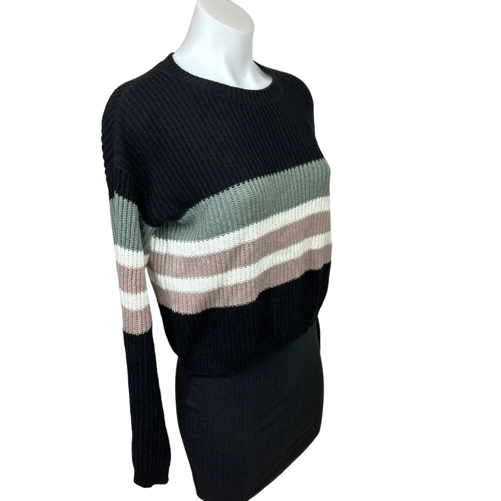 Raffi Womens Black Multicolor Stripe Cashmere Colorblock Short Sweater Top XS