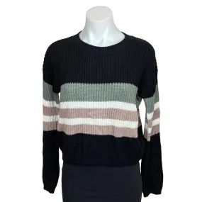 Raffi Womens Black Multicolor Stripe Cashmere Colorblock Short Sweater Top XS