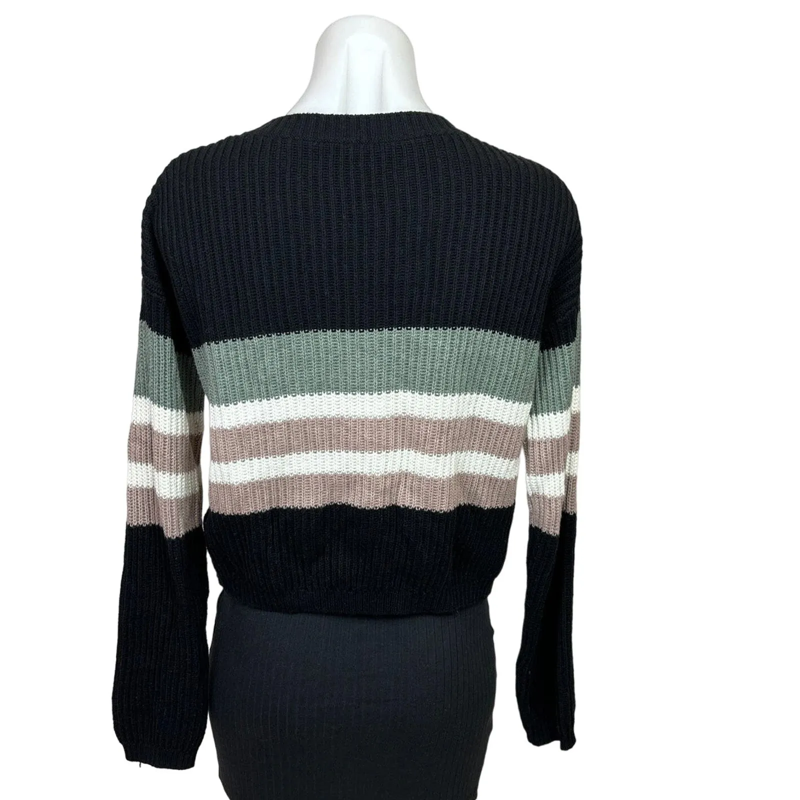 Raffi Womens Black Multicolor Stripe Cashmere Colorblock Short Sweater Top XS