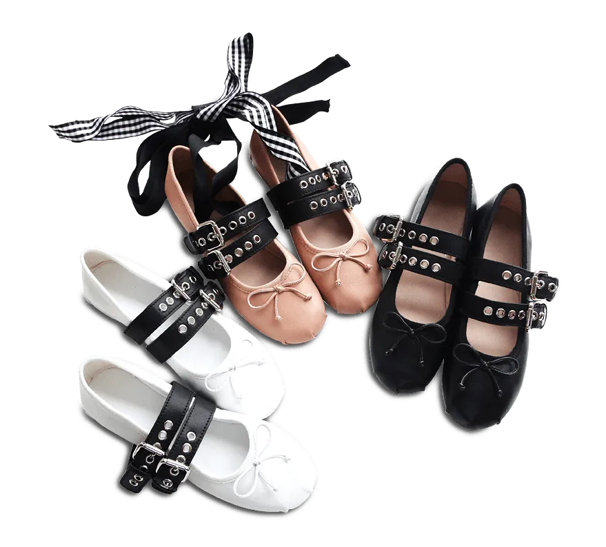 Rina Buckled Lace-up Ballet Flats