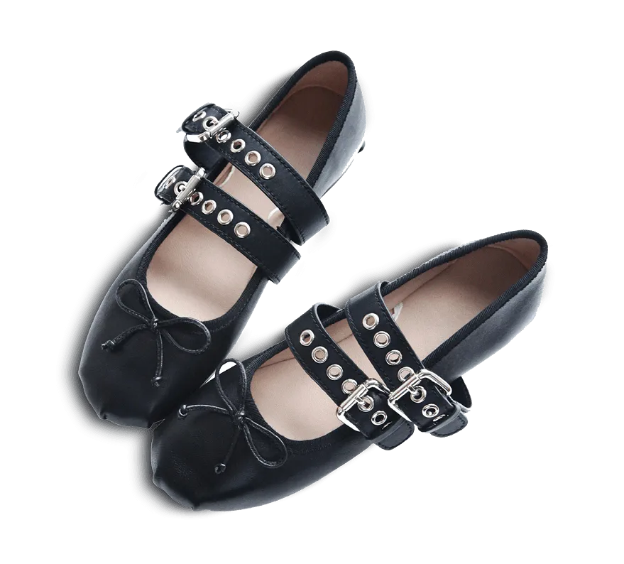 Rina Buckled Lace-up Ballet Flats