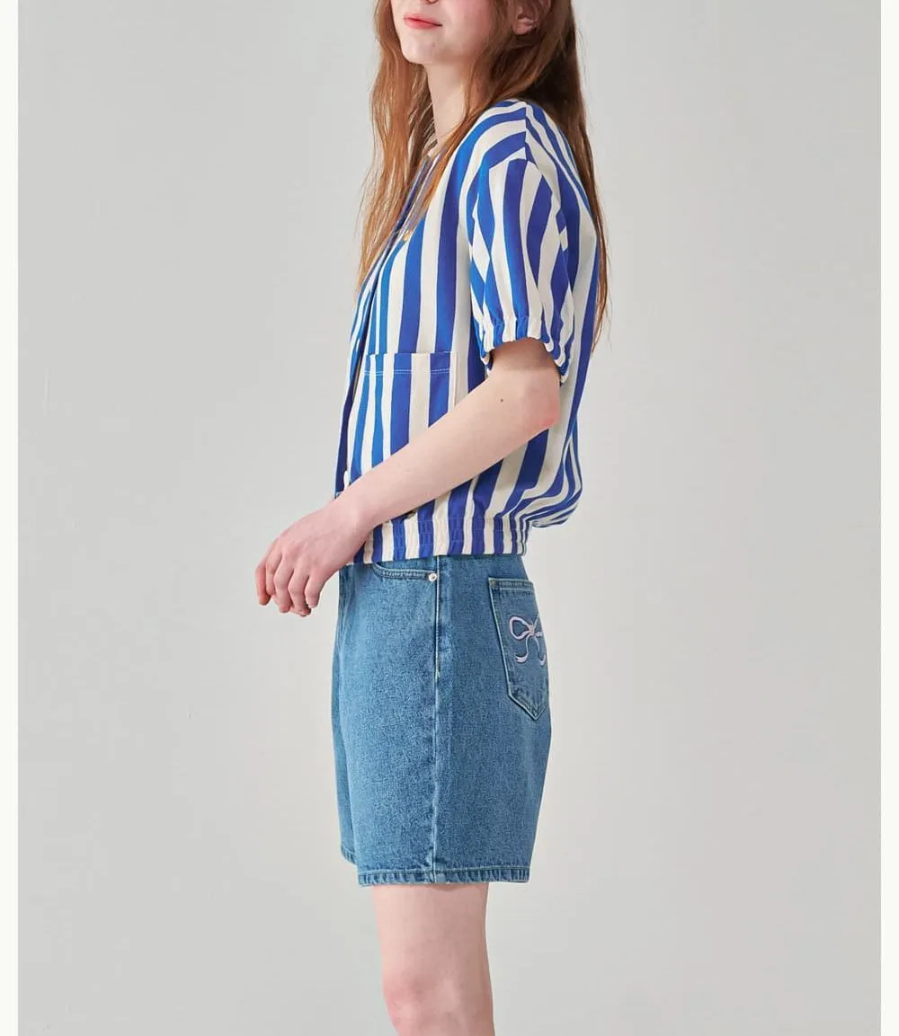 RONRON  |Stripes Heart Street Style Short Sleeves Logo Cardigans