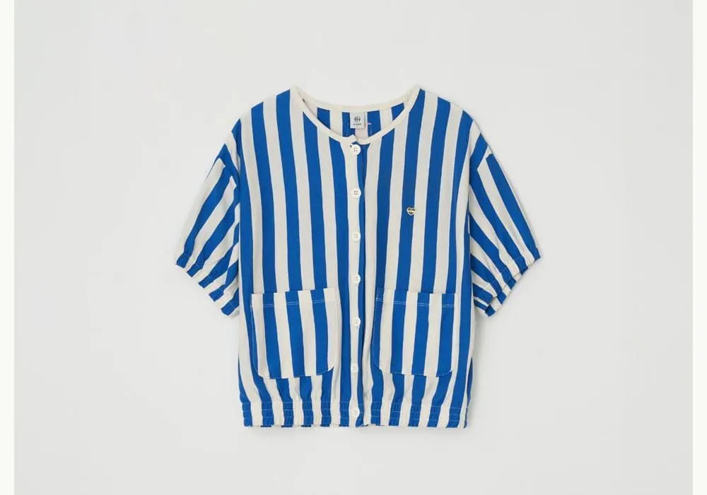 RONRON  |Stripes Heart Street Style Short Sleeves Logo Cardigans