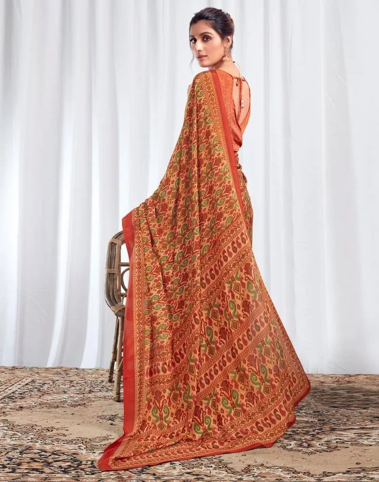 Rust Silk Printed Sarees