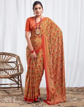 Rust Silk Printed Sarees