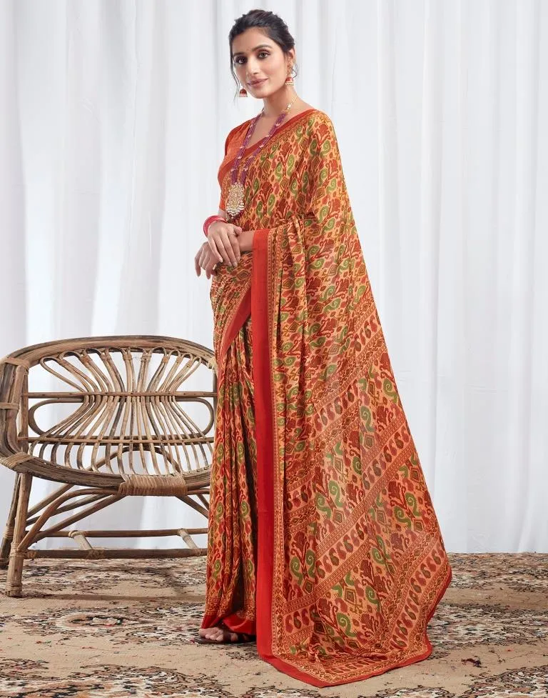 Rust Silk Printed Sarees