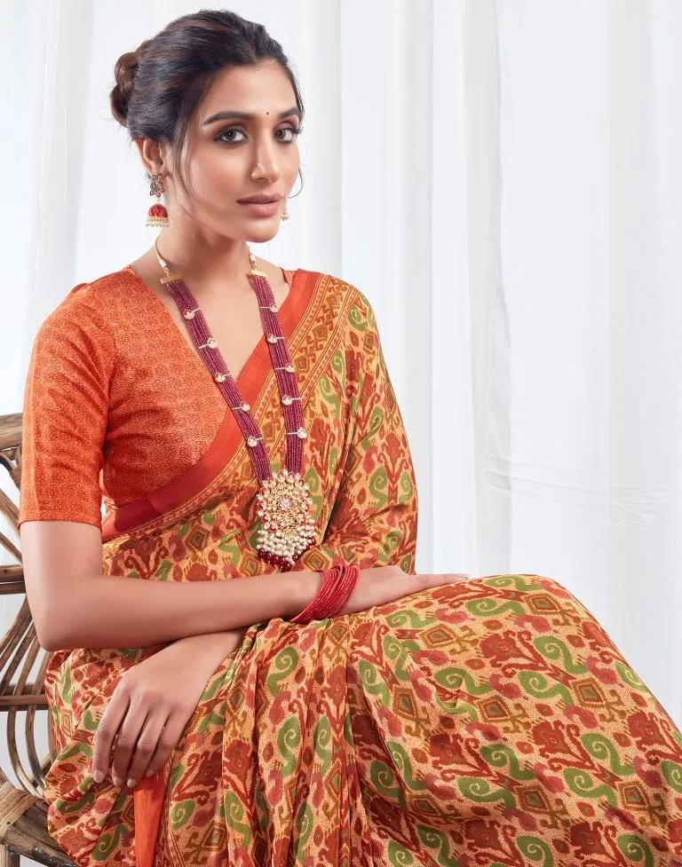 Rust Silk Printed Sarees