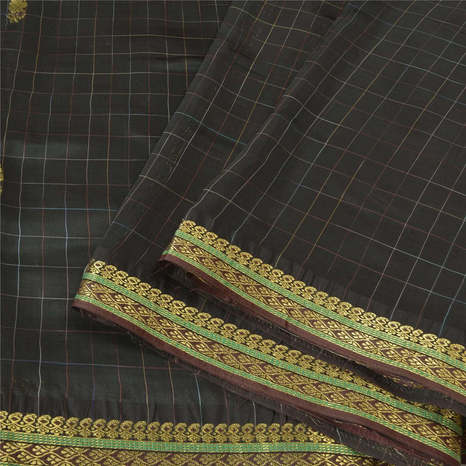 Sanskriti Vintage Black Sarees 100% Pure Silk Woven Premium Sari Craft Fabric