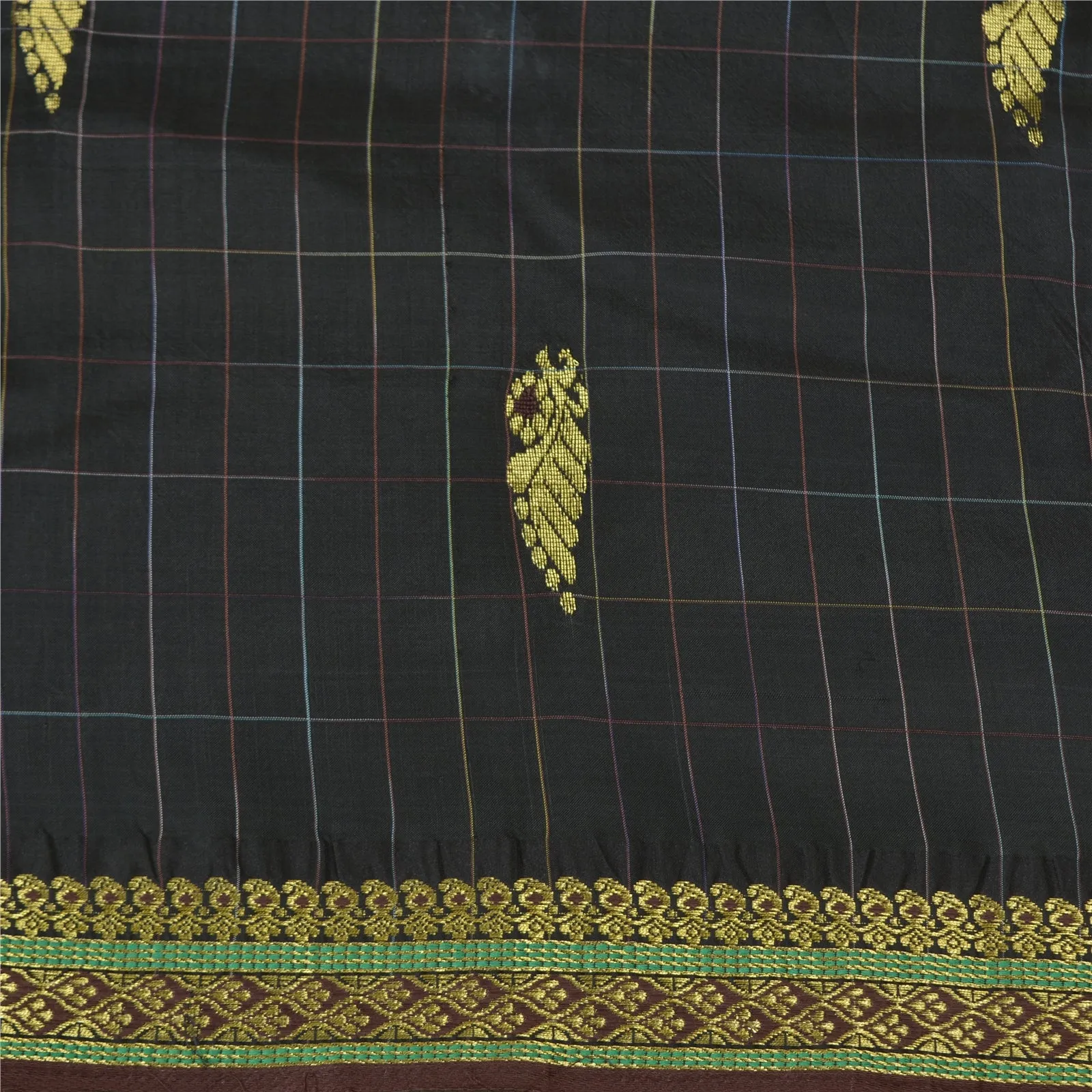 Sanskriti Vintage Black Sarees 100% Pure Silk Woven Premium Sari Craft Fabric