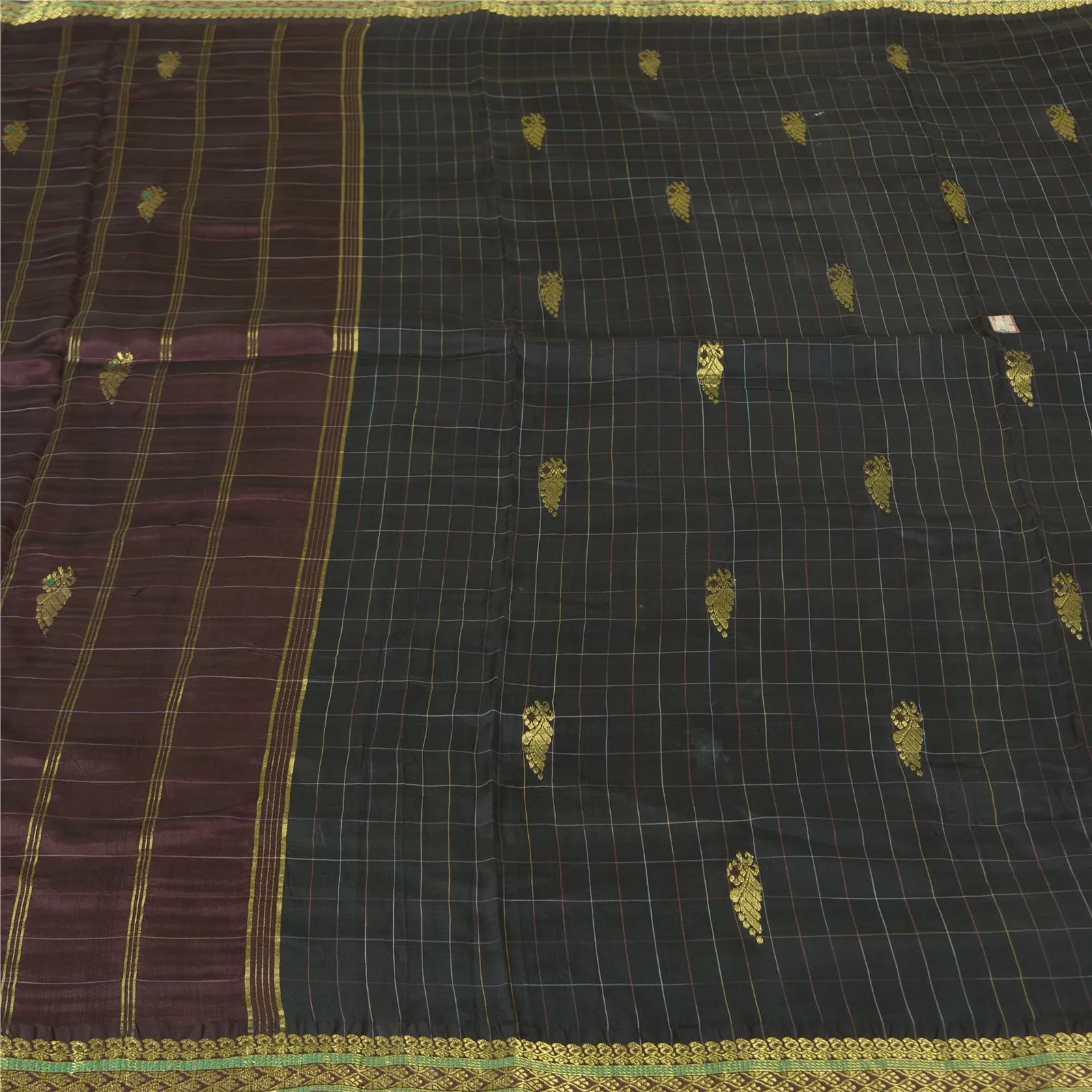 Sanskriti Vintage Black Sarees 100% Pure Silk Woven Premium Sari Craft Fabric