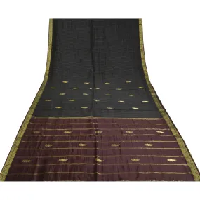 Sanskriti Vintage Black Sarees 100% Pure Silk Woven Premium Sari Craft Fabric