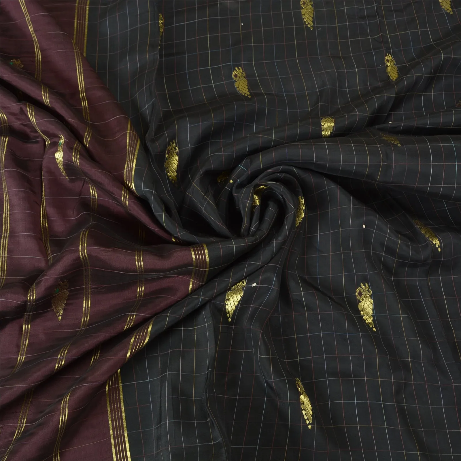 Sanskriti Vintage Black Sarees 100% Pure Silk Woven Premium Sari Craft Fabric