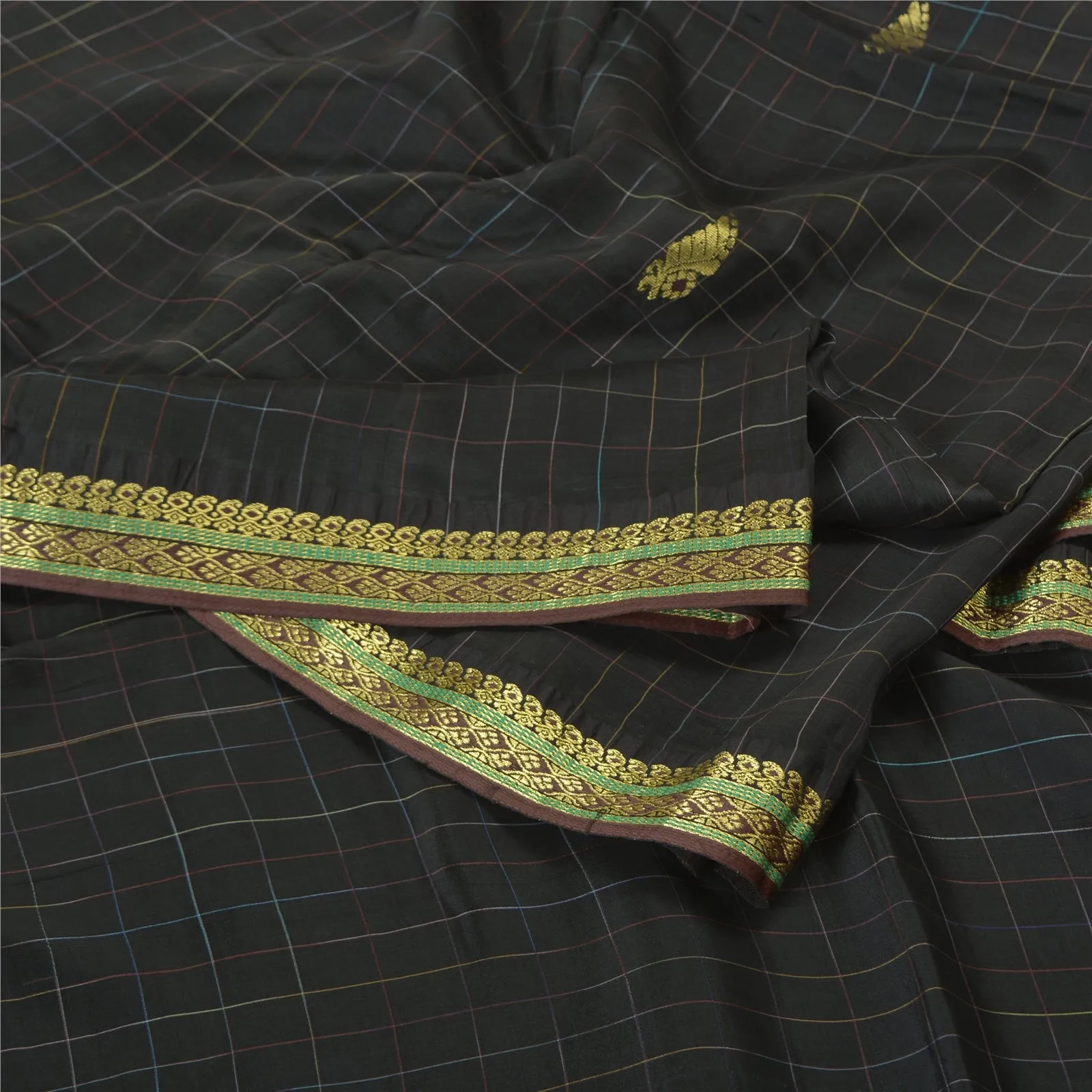 Sanskriti Vintage Black Sarees 100% Pure Silk Woven Premium Sari Craft Fabric