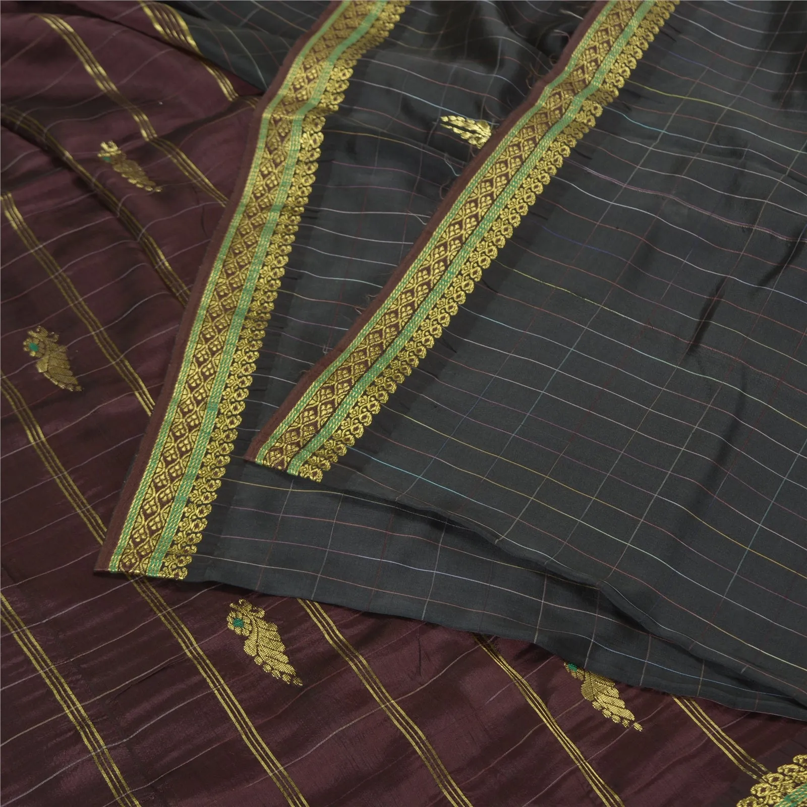 Sanskriti Vintage Black Sarees 100% Pure Silk Woven Premium Sari Craft Fabric