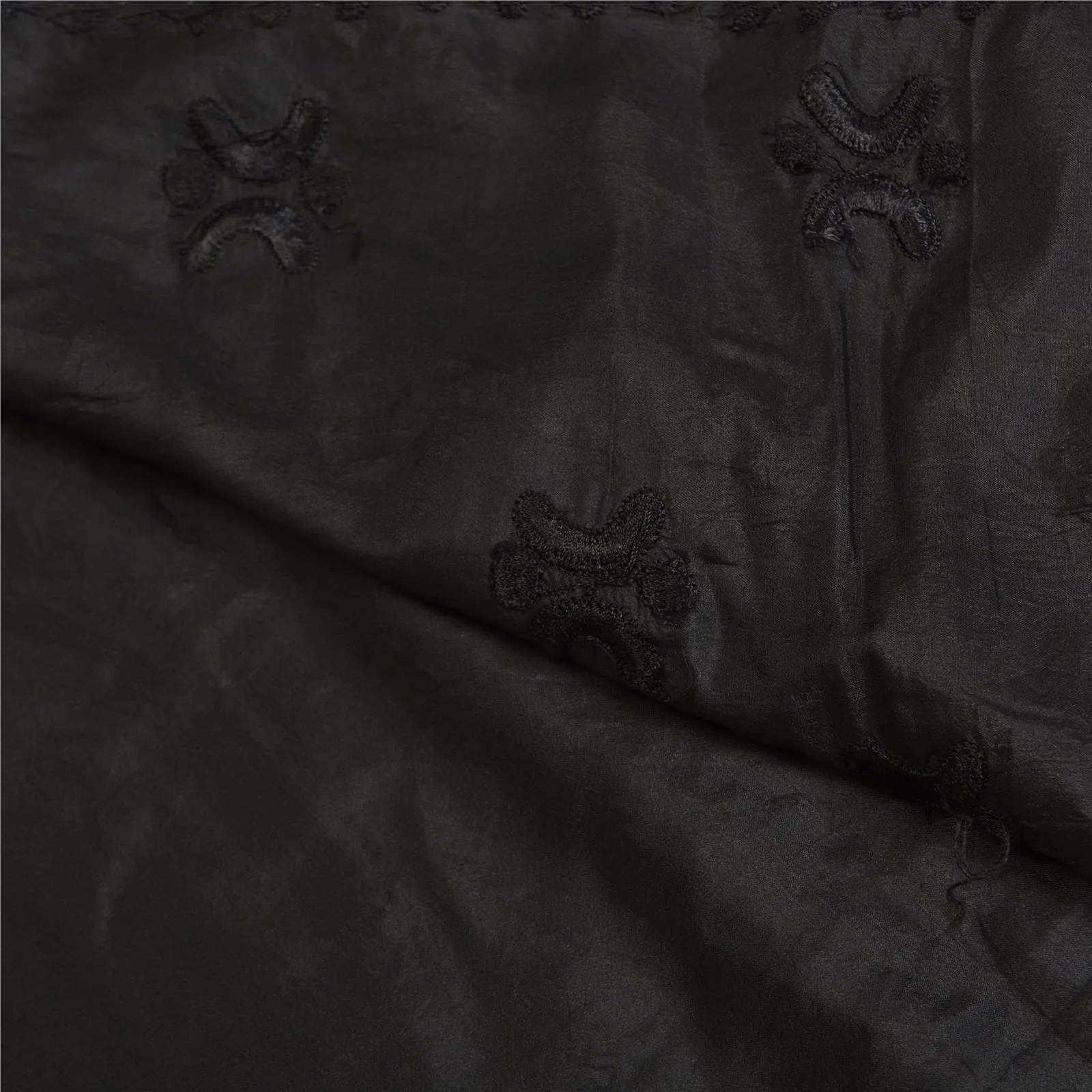 Sanskriti Vintage Black Sarees Pure Silk Hand Beaded Premium Sari Craft Fabric