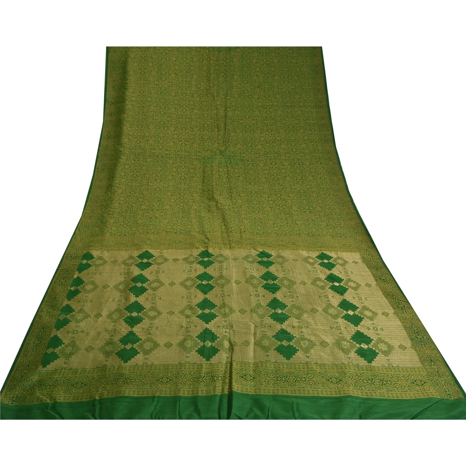 Sanskriti Vintage Green Indian Sarees Pure Silk Woven Premium Sari 5 YD Fabric