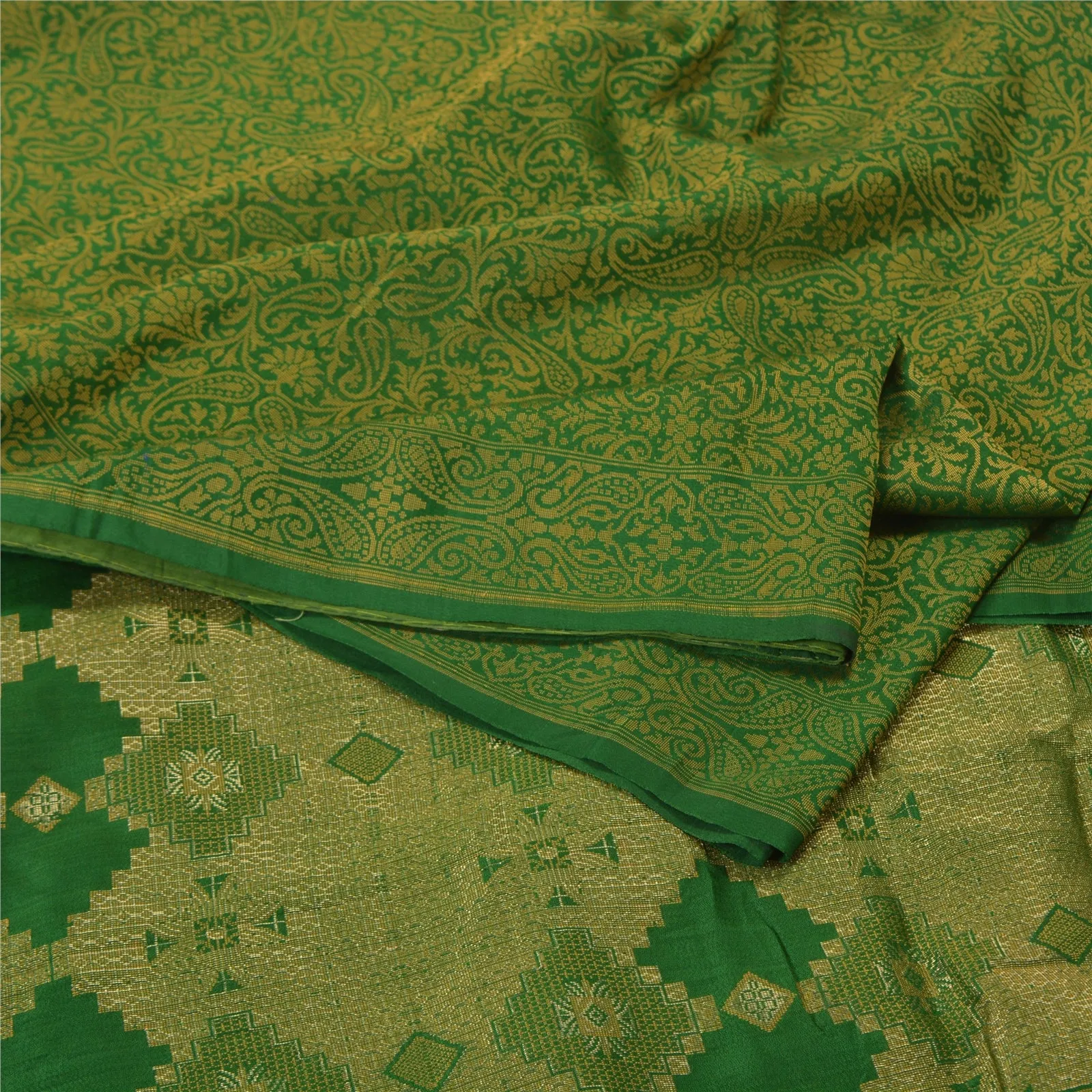 Sanskriti Vintage Green Indian Sarees Pure Silk Woven Premium Sari 5 YD Fabric