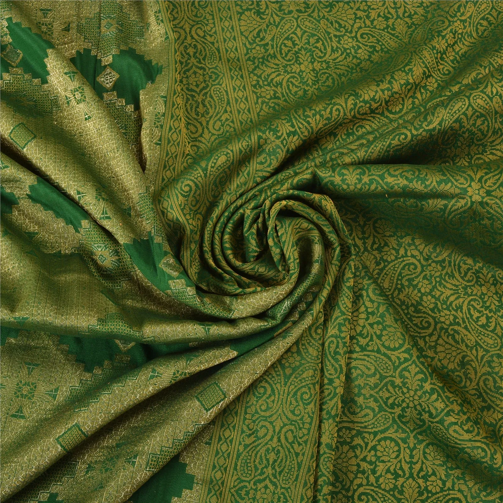 Sanskriti Vintage Green Indian Sarees Pure Silk Woven Premium Sari 5 YD Fabric