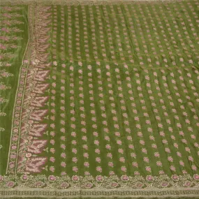 Sanskriti Vintage Green Sarees Pure Satin Woven Brocade/Banarasi Sari Fabric