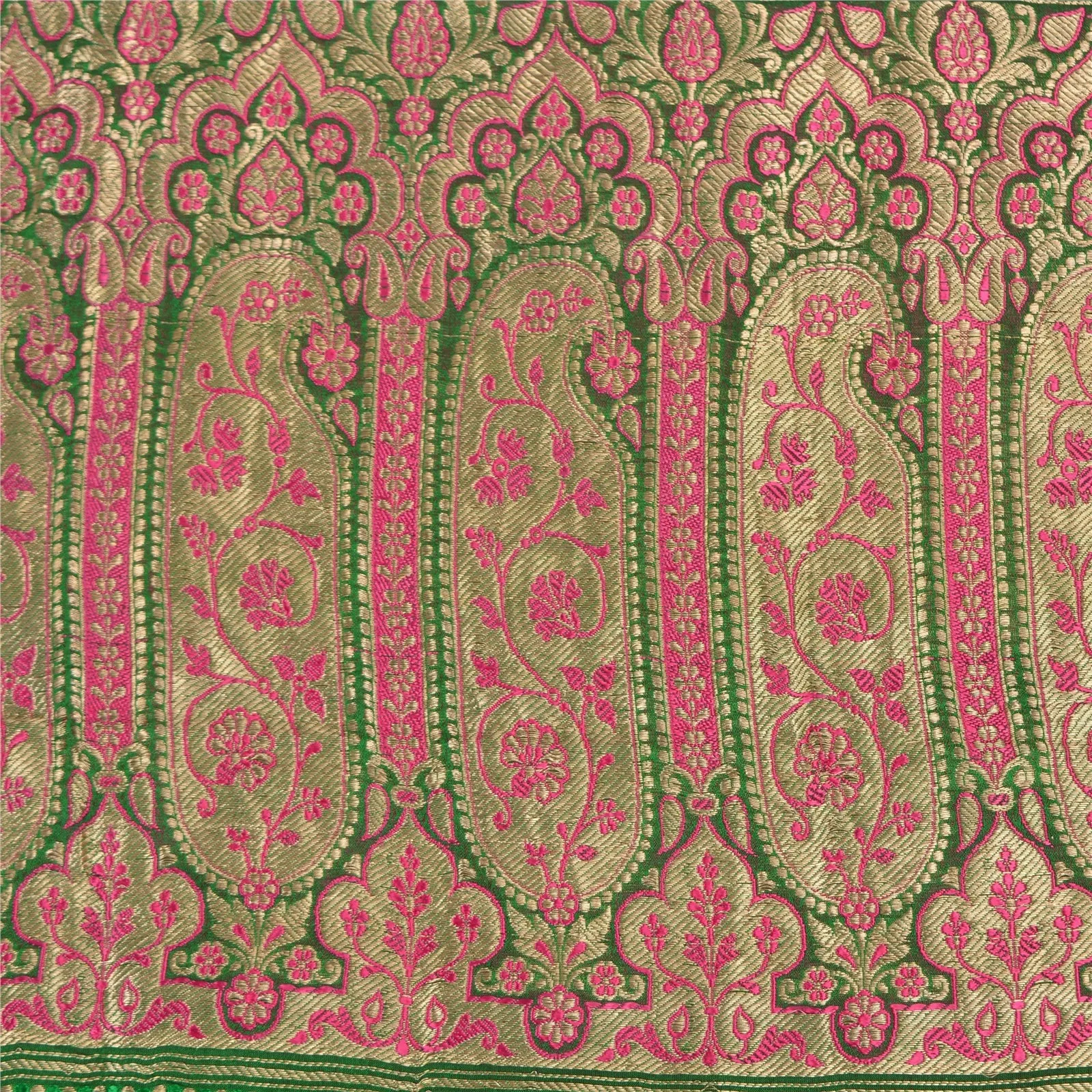 Sanskriti Vintage Green/Pink Sarees Pure Silk Woven Brocade/Banarasi Sari Fabric