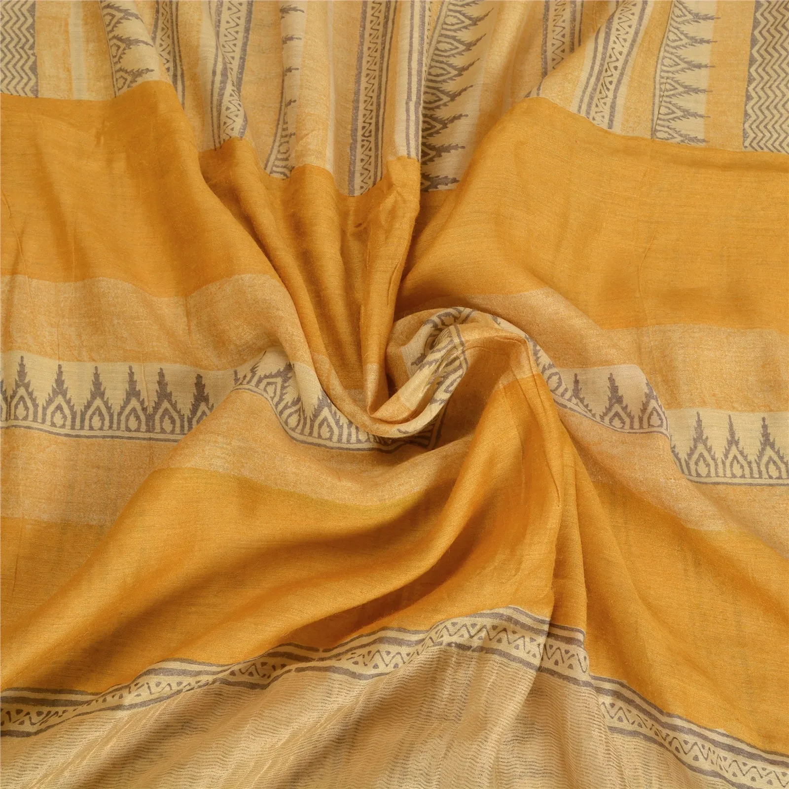 Sanskriti Vintage Mustard Sarees Pure Woolen Fabric Hand-Block Printed Zari Sari