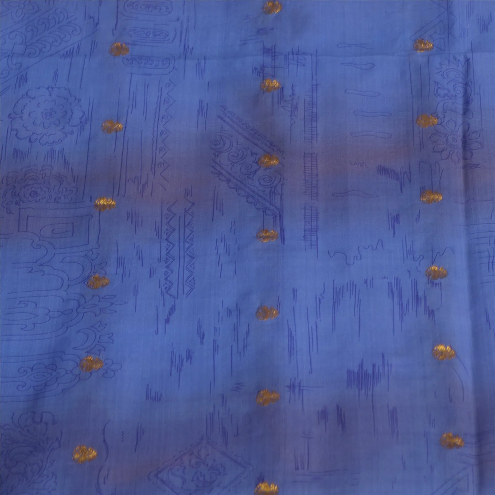 Sanskriti Vintage Sarees Blue Zari Border Pure Silk Printed Sari Craft Fabric