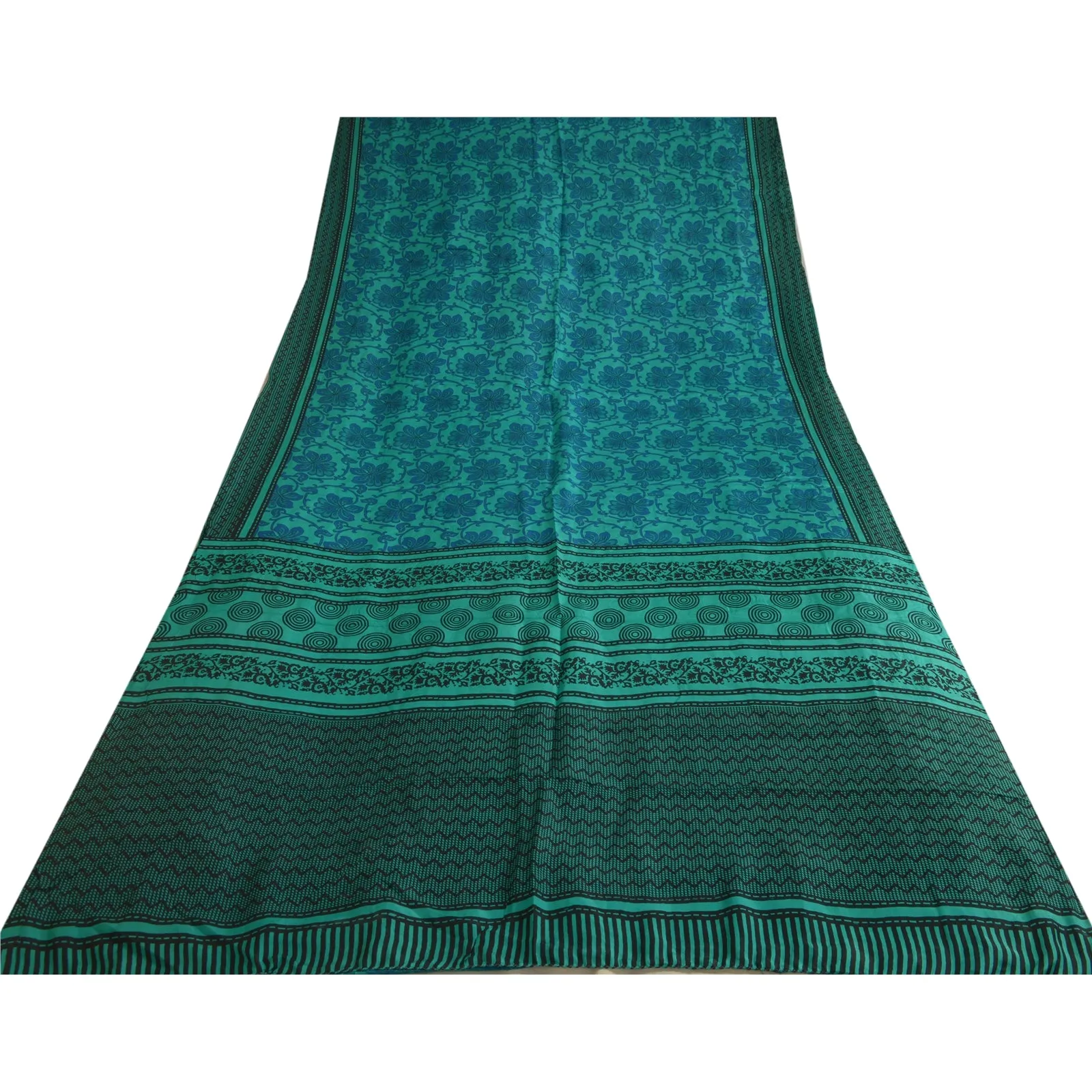 Sanskriti Vintage Sarees From India Blue Pure Silk Printed Sari 5yd Craft Fabric