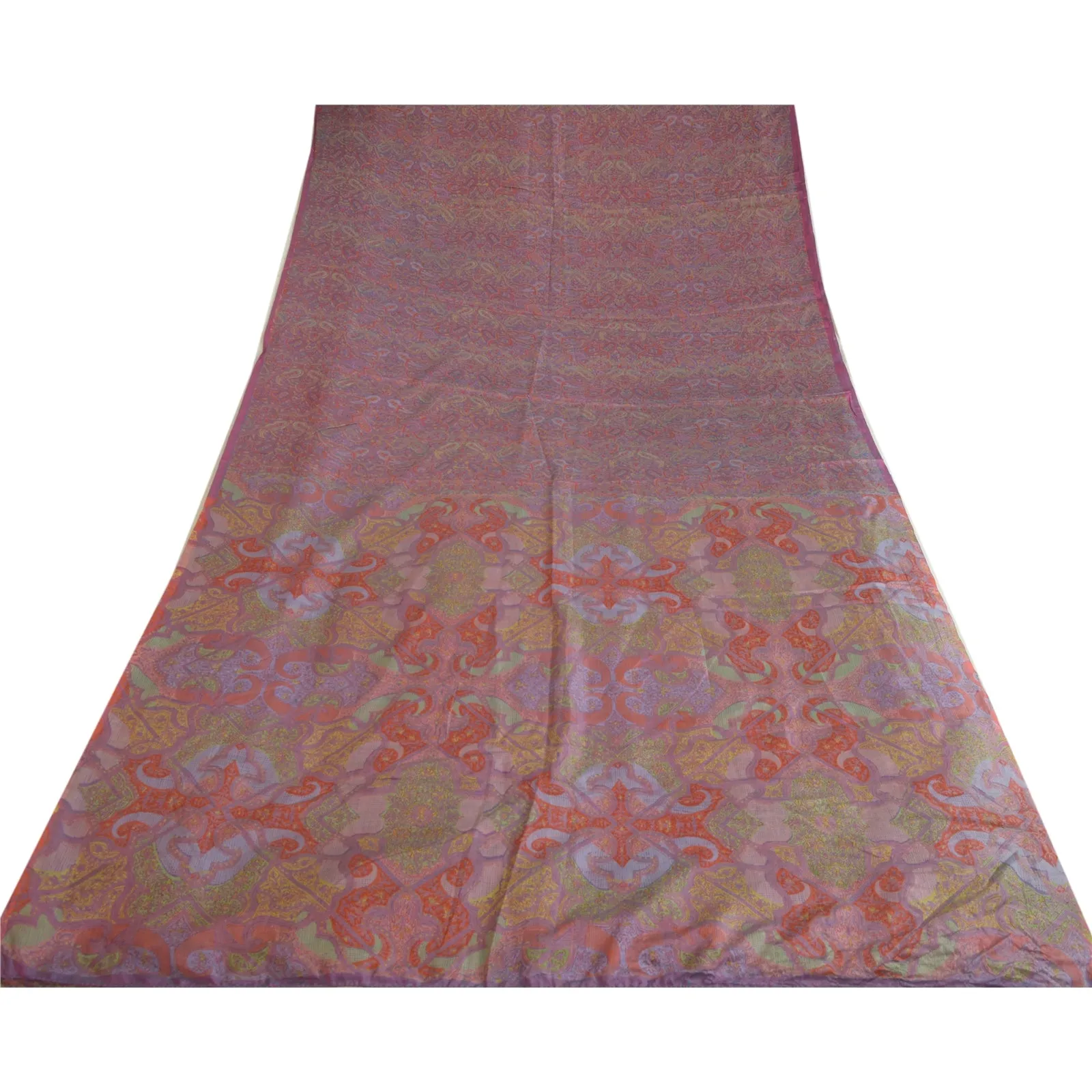 Sanskriti Vintage Sarees From India Purple Pure Silk Printed Sari Craft Fabric