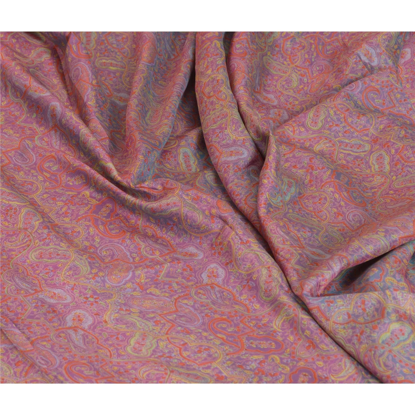 Sanskriti Vintage Sarees From India Purple Pure Silk Printed Sari Craft Fabric