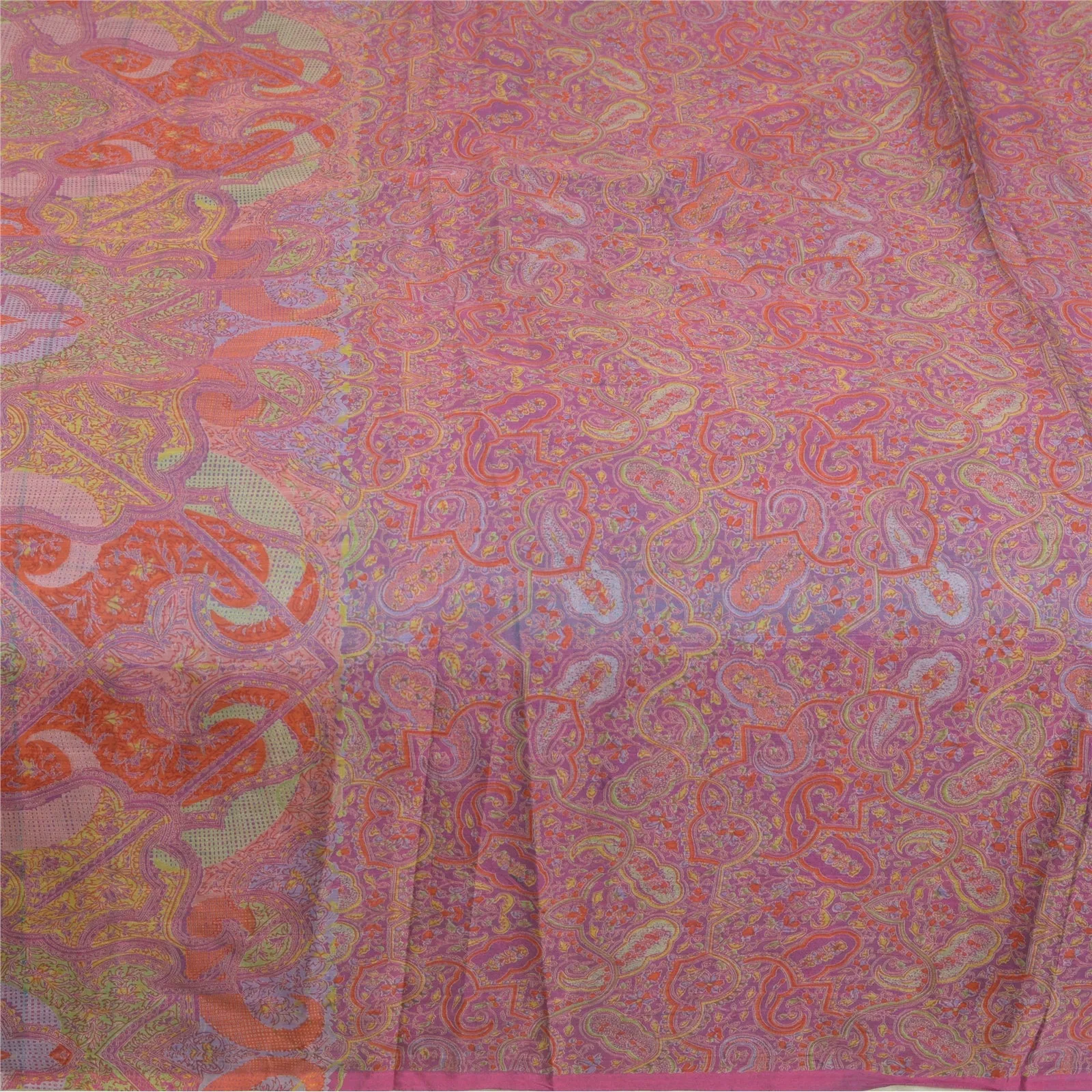 Sanskriti Vintage Sarees From India Purple Pure Silk Printed Sari Craft Fabric