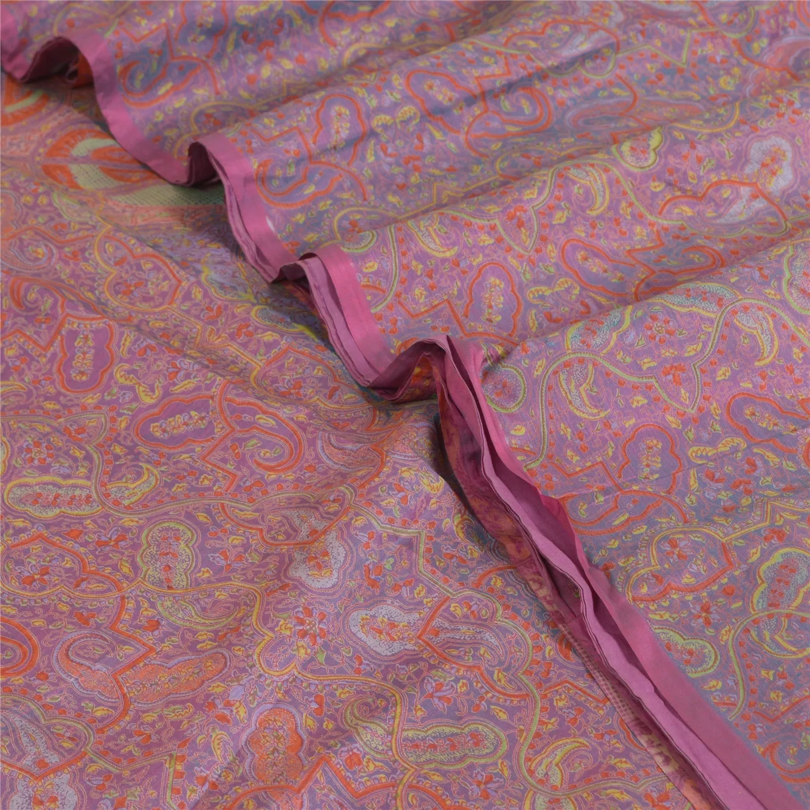 Sanskriti Vintage Sarees From India Purple Pure Silk Printed Sari Craft Fabric