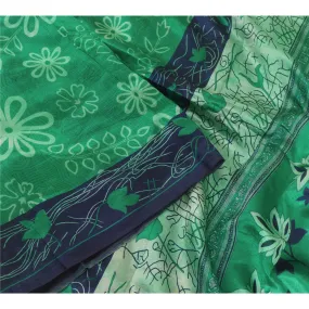 Sanskriti Vintage Sarees Indian Green/Blue Pure Silk Printed Sari Craft Fabric