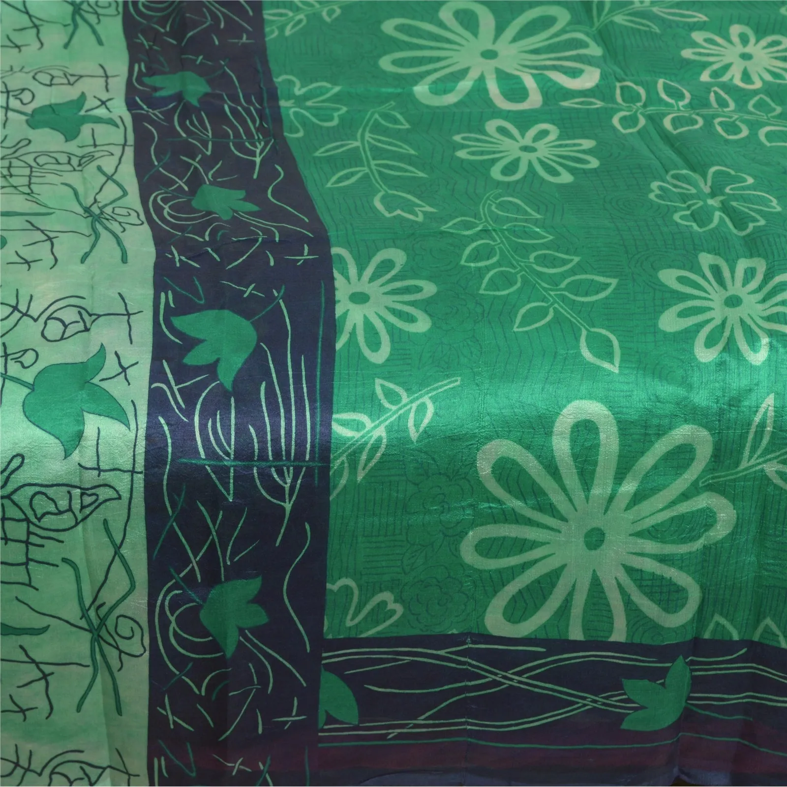 Sanskriti Vintage Sarees Indian Green/Blue Pure Silk Printed Sari Craft Fabric