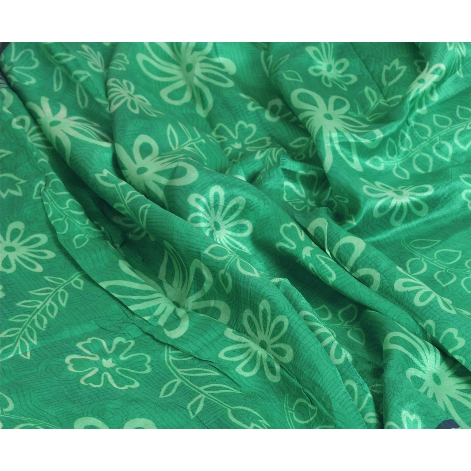 Sanskriti Vintage Sarees Indian Green/Blue Pure Silk Printed Sari Craft Fabric