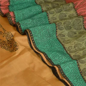 Sanskriti Vintage Sarees Indian Multi Pure Silk Block Printed Sari Craft Fabric