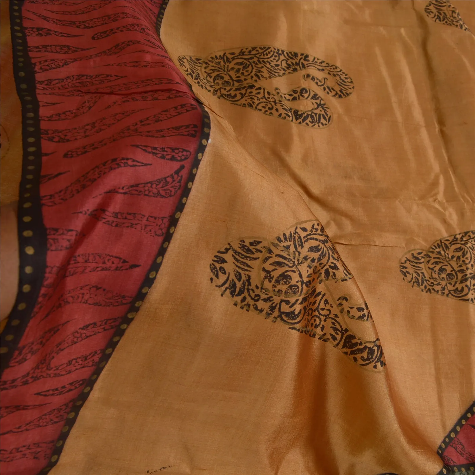 Sanskriti Vintage Sarees Indian Multi Pure Silk Block Printed Sari Craft Fabric