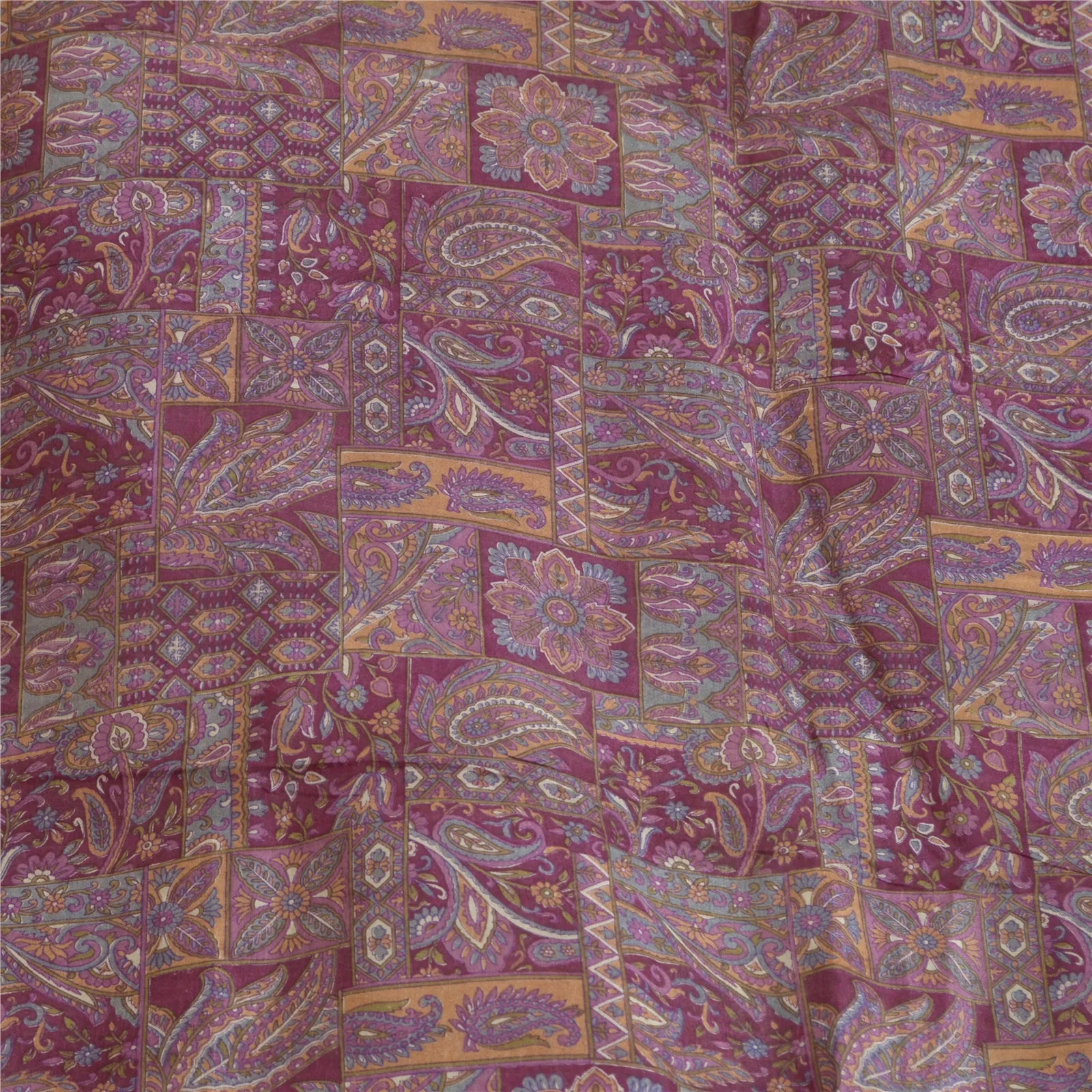 Sanskriti Vintage Sarees Indian Purple Pure Silk Printed Sari 5yd Craft Fabric