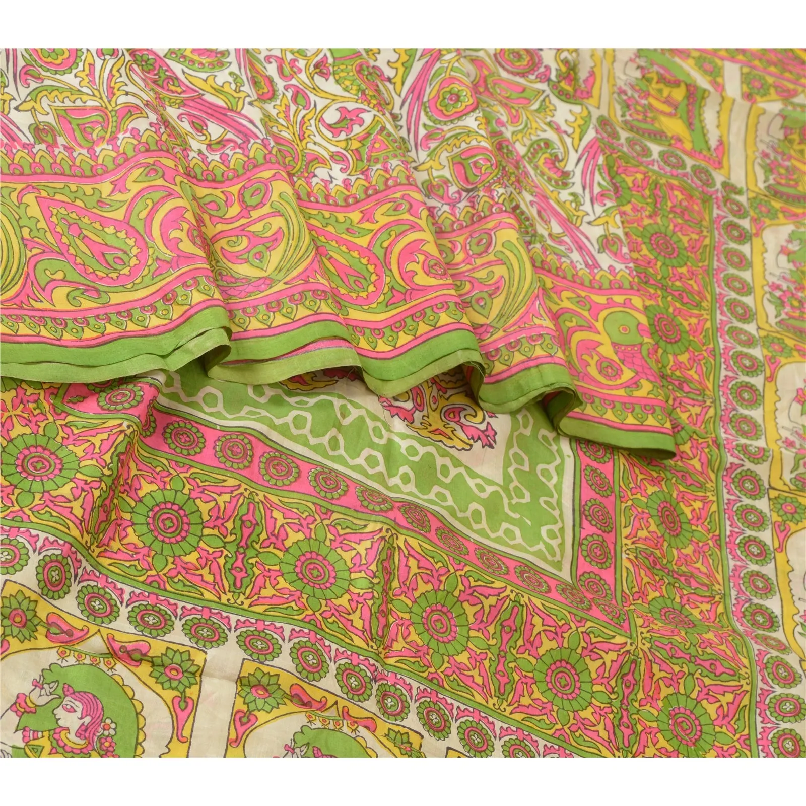 Sanskriti Vintage Sarees Indian Women Parrot Printed Pure Silk Sari Craft Fabric