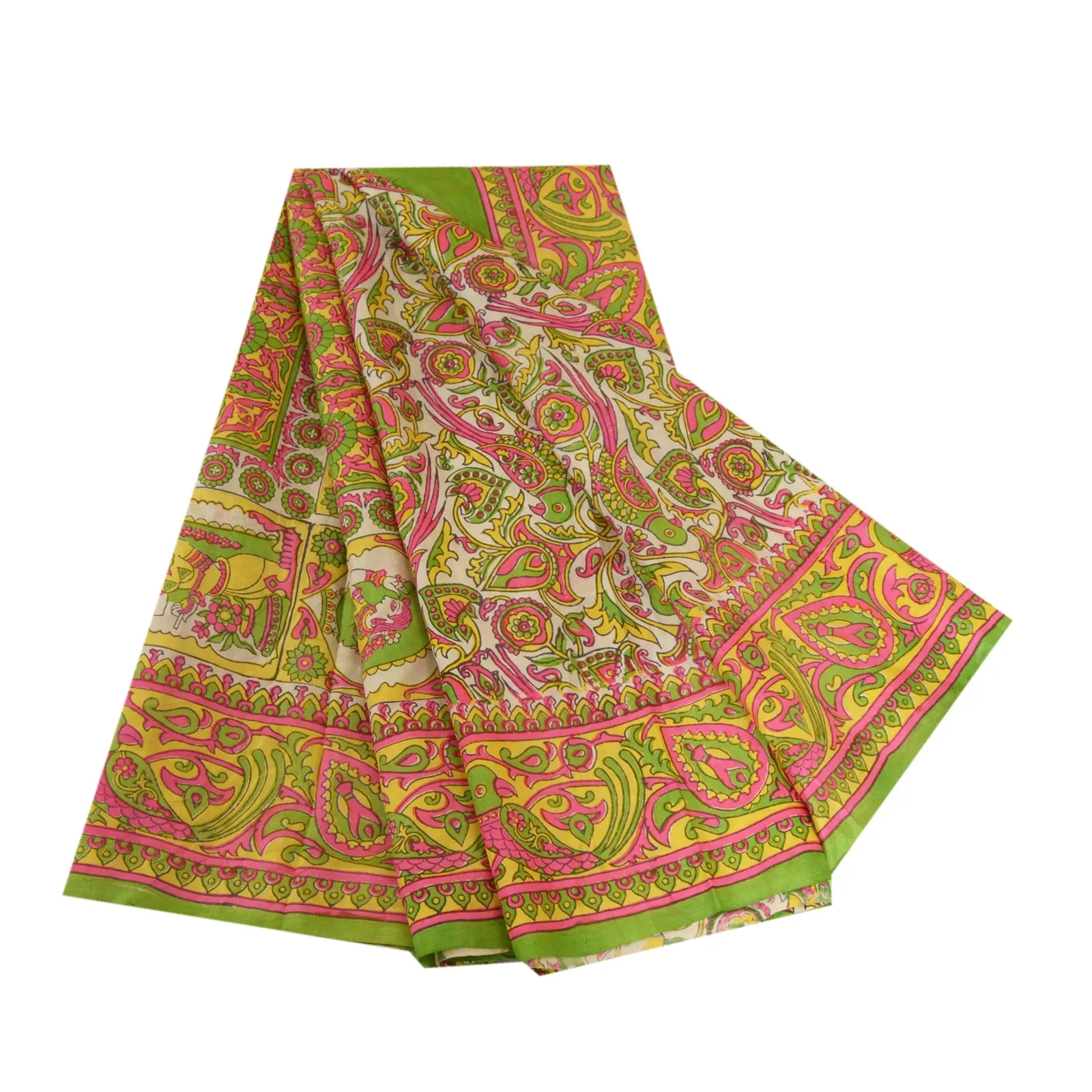 Sanskriti Vintage Sarees Indian Women Parrot Printed Pure Silk Sari Craft Fabric