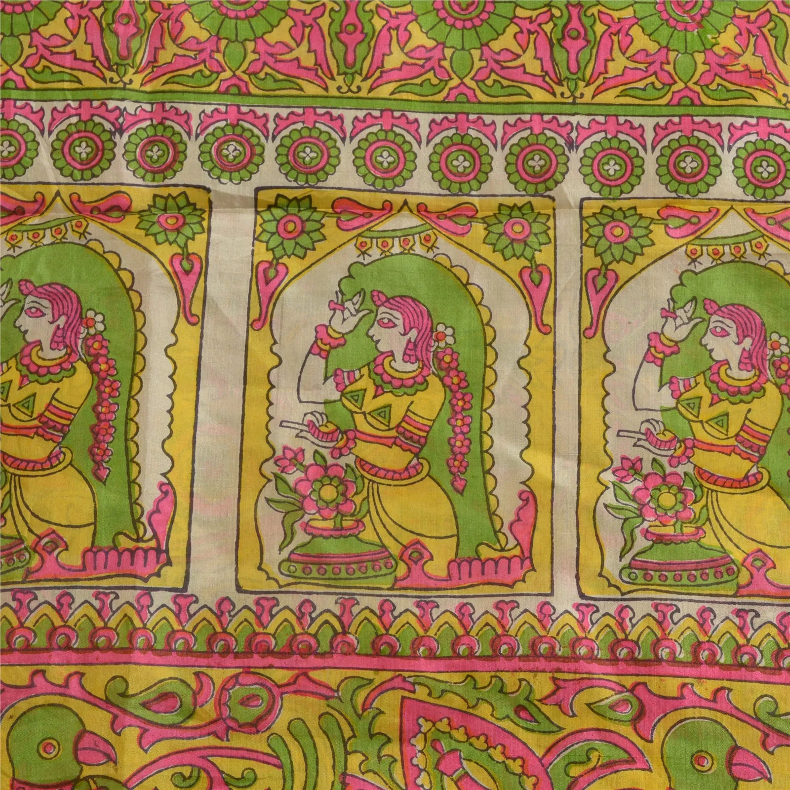 Sanskriti Vintage Sarees Indian Women Parrot Printed Pure Silk Sari Craft Fabric