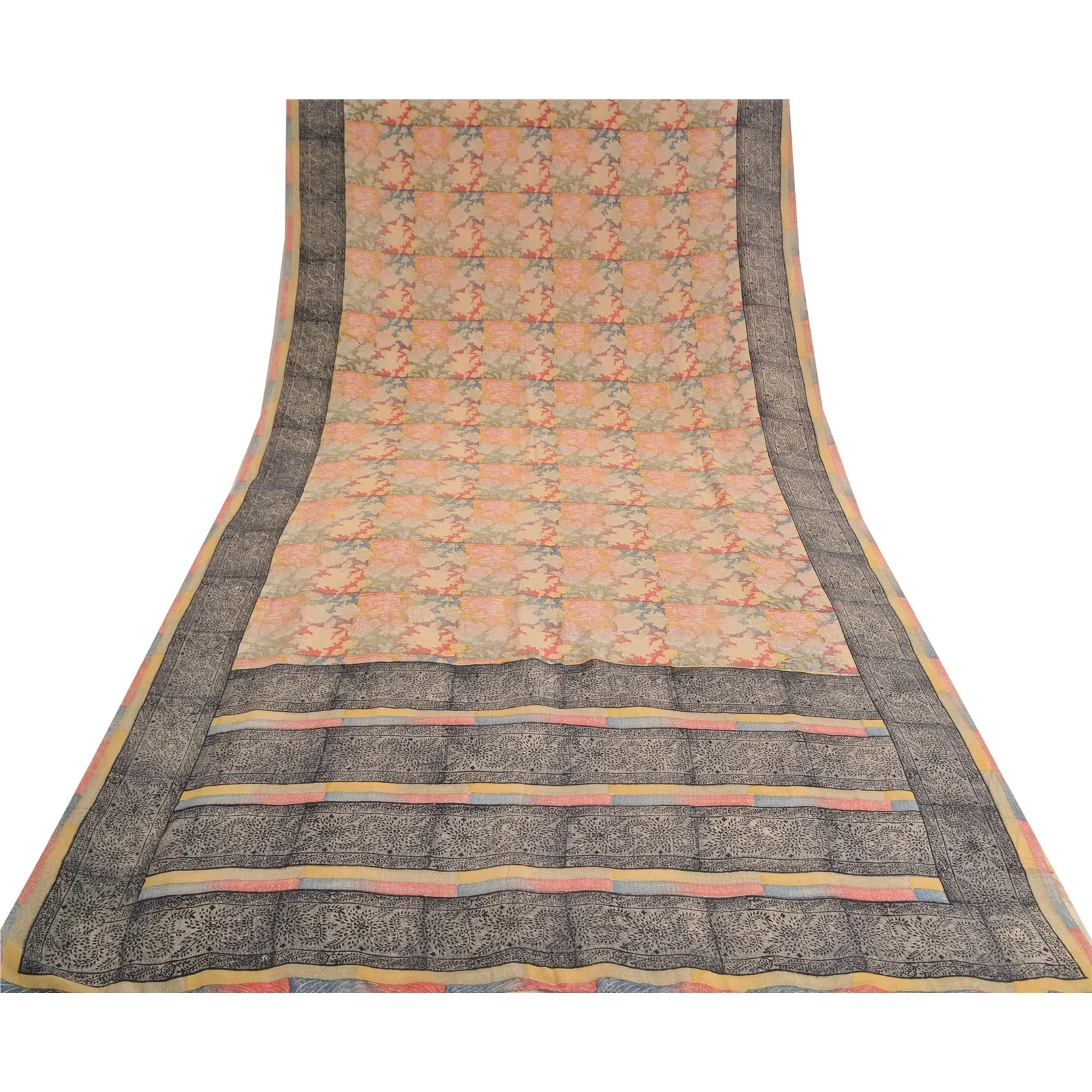 Sanskriti Vintage Sarees Multi 100% Pure Crepe Silk Printed Sari Craft Fabric